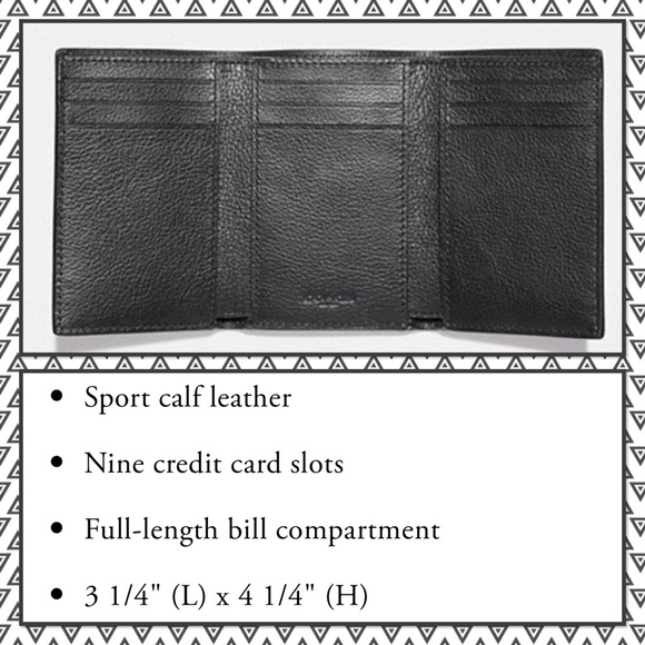 Authentic Coach men’s black trifold leather wallet - Picture 4 of 4